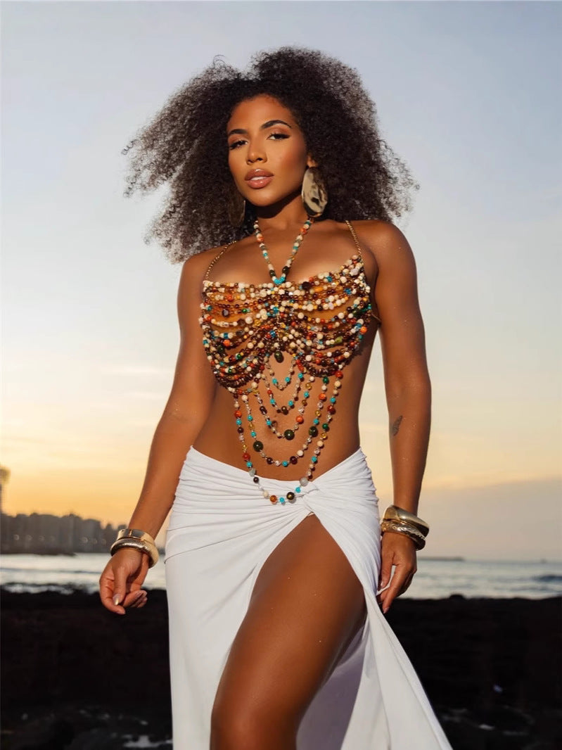 Beaded halter top on beach background