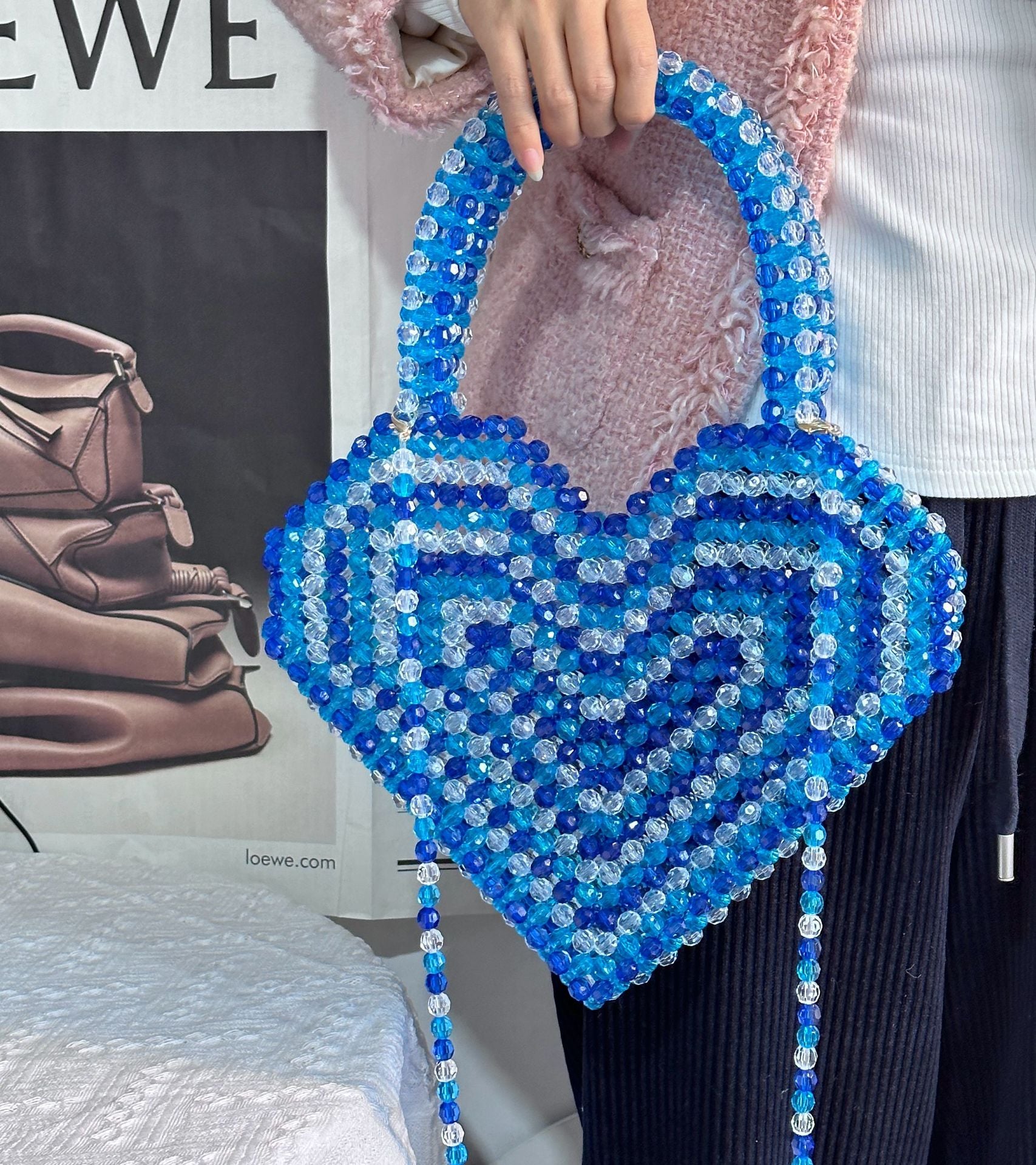 Blue Heart Shaped Beaded Handbag - ConiBeads
