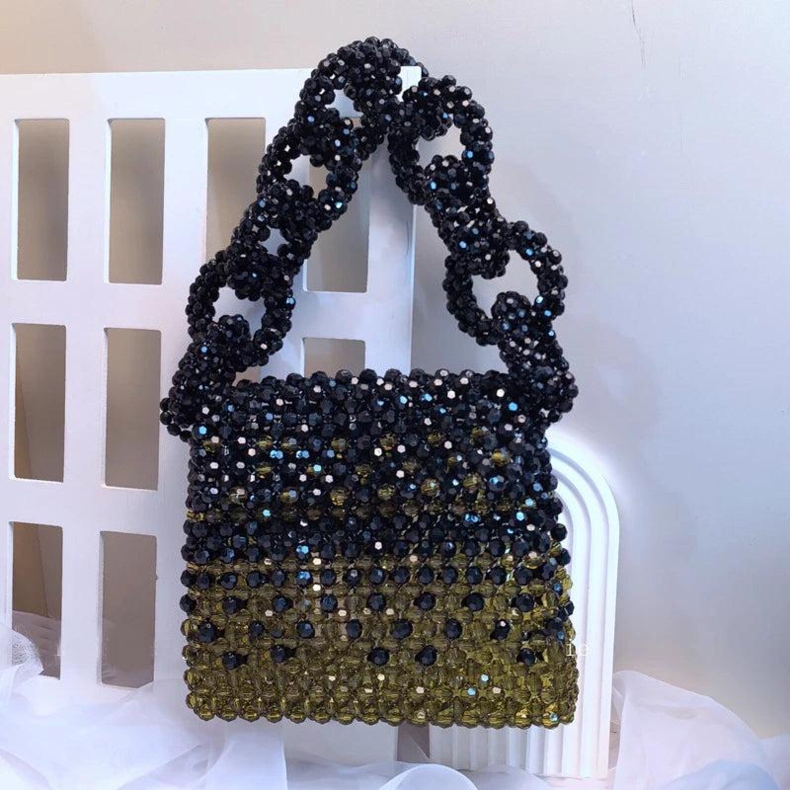 Gradient Beaded Handbag with colorful beadwork and elegant design
