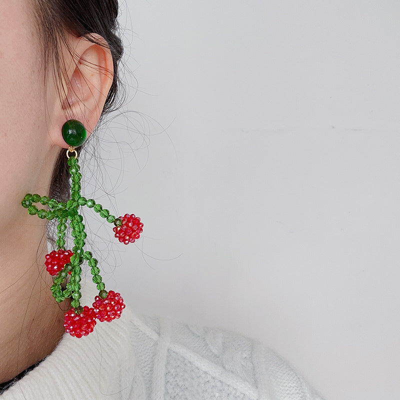 Lightweight cherry earrings with gold-tone studs