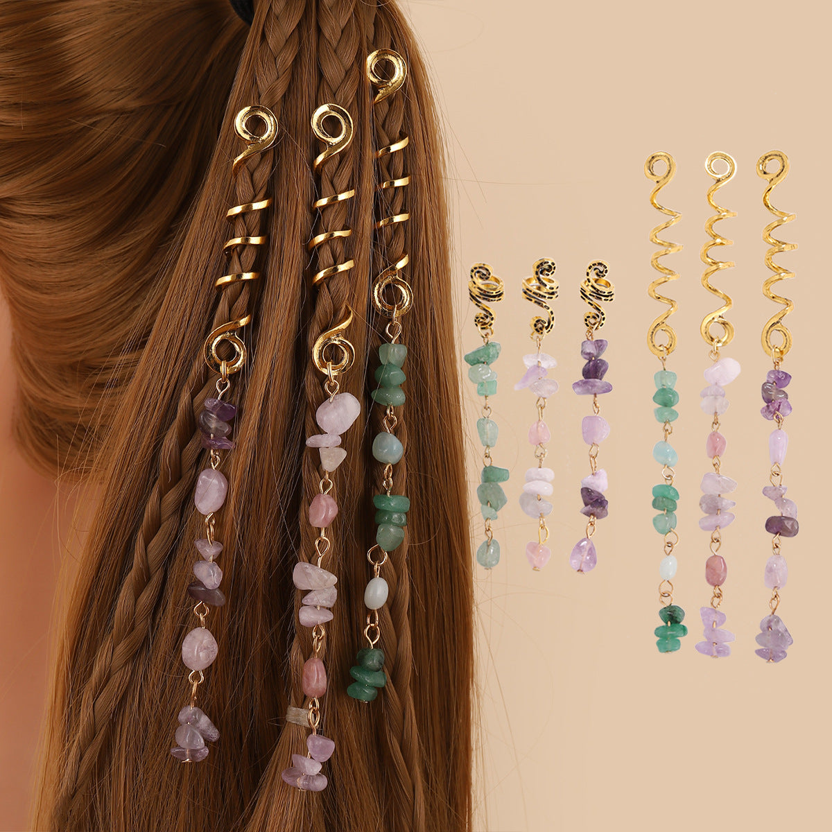 Crystal Stone Hair Wrap Charms-6 pcs
