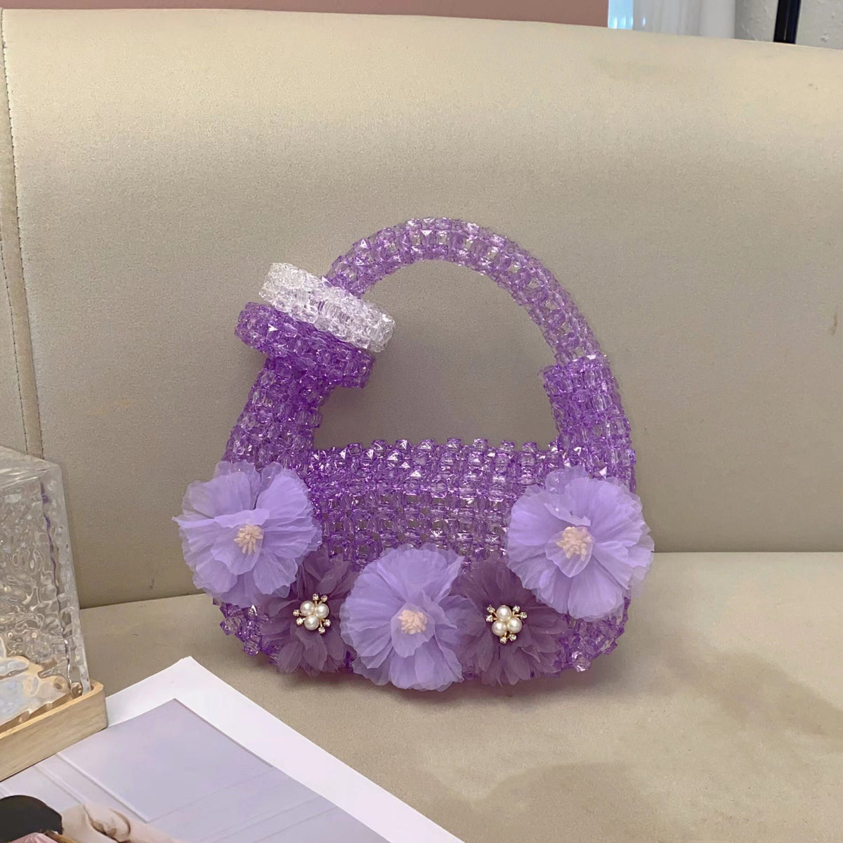 Handmade Crystal Beaded Flower Handbag - ConiBeads
