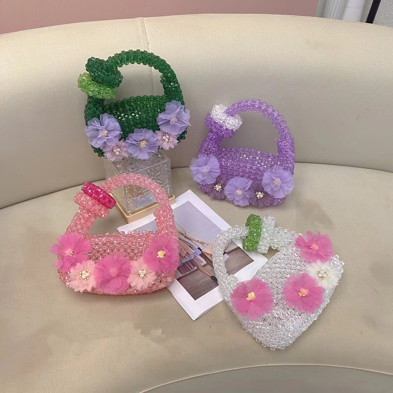 Handmade Crystal Beaded Flower Handbag - ConiBeads