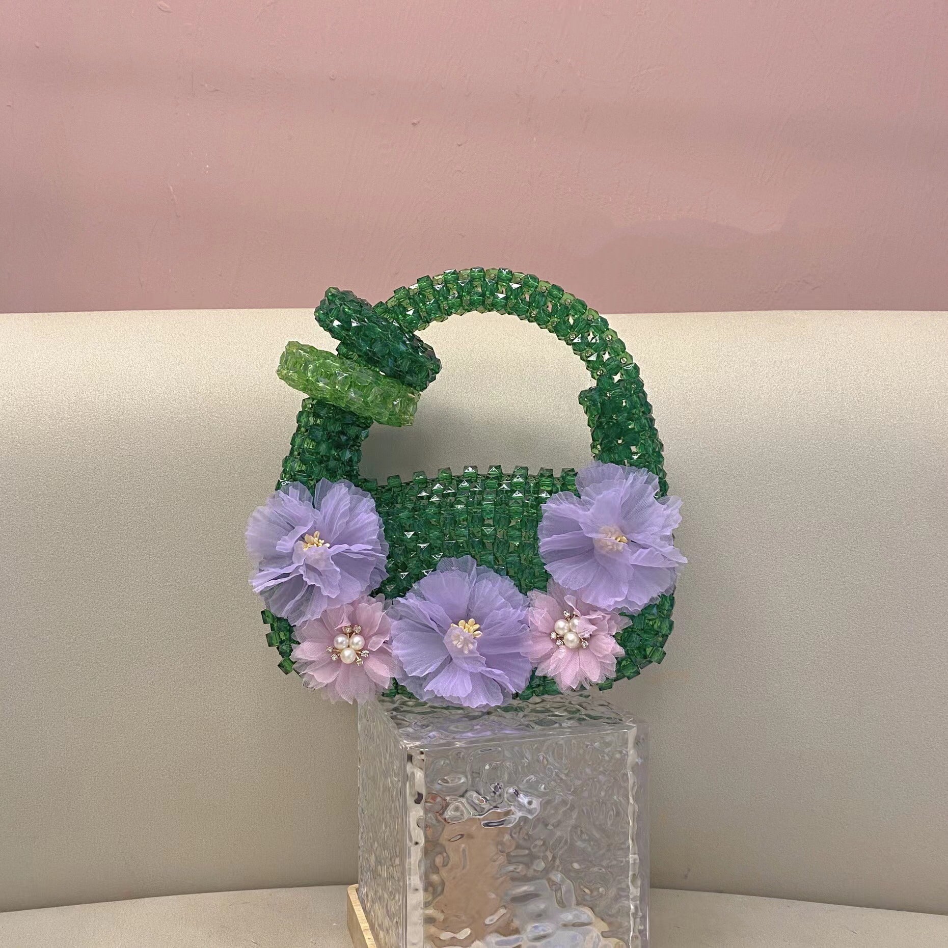 Handmade Crystal Beaded Flower Handbag - ConiBeads
