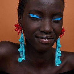 Red Bloom & Aqua Drape Beaded Earrings - ConiBeads