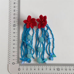 Red Bloom & Aqua Drape Beaded Earrings - ConiBeads