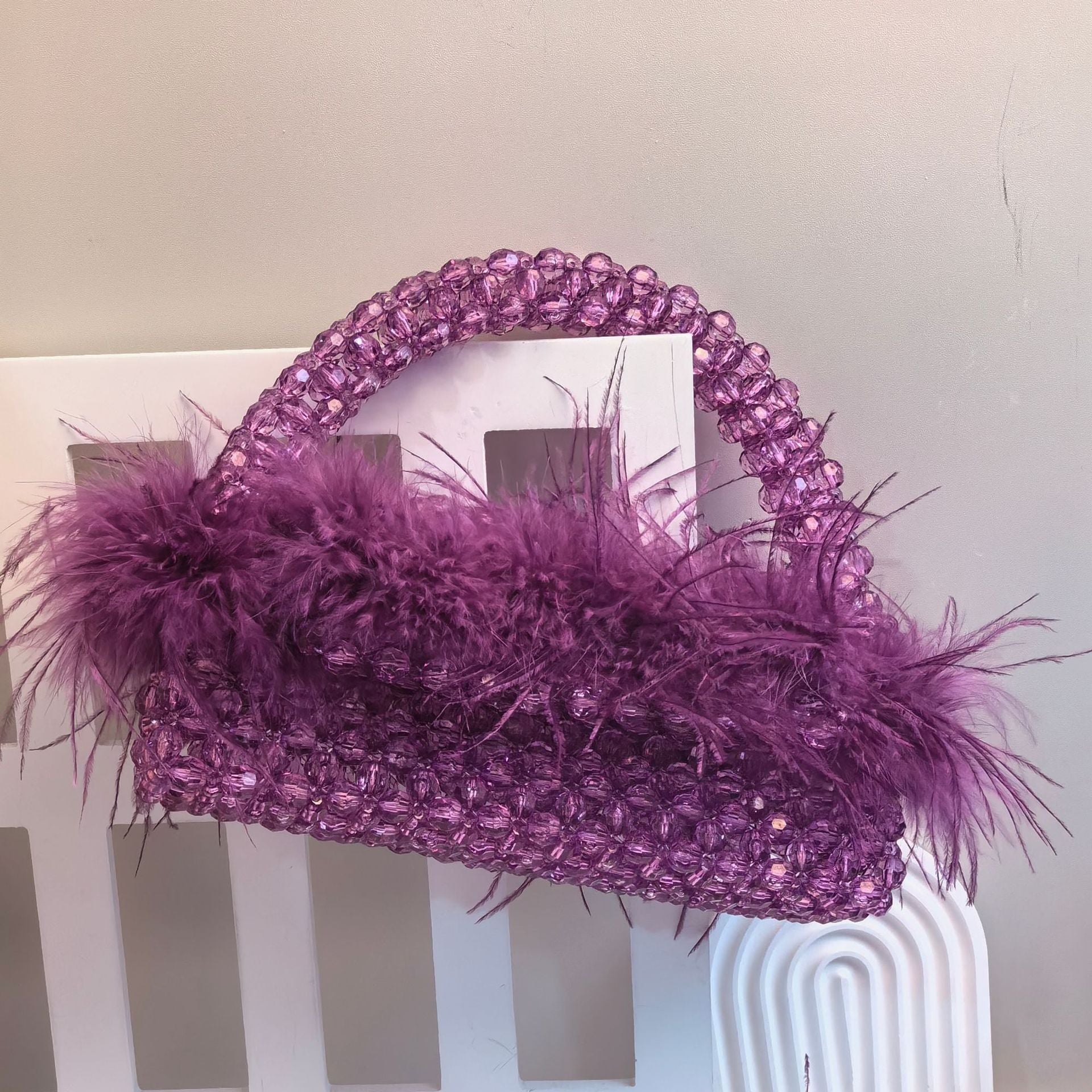 Stylish Feather Beaded Handbag - ConiBeads